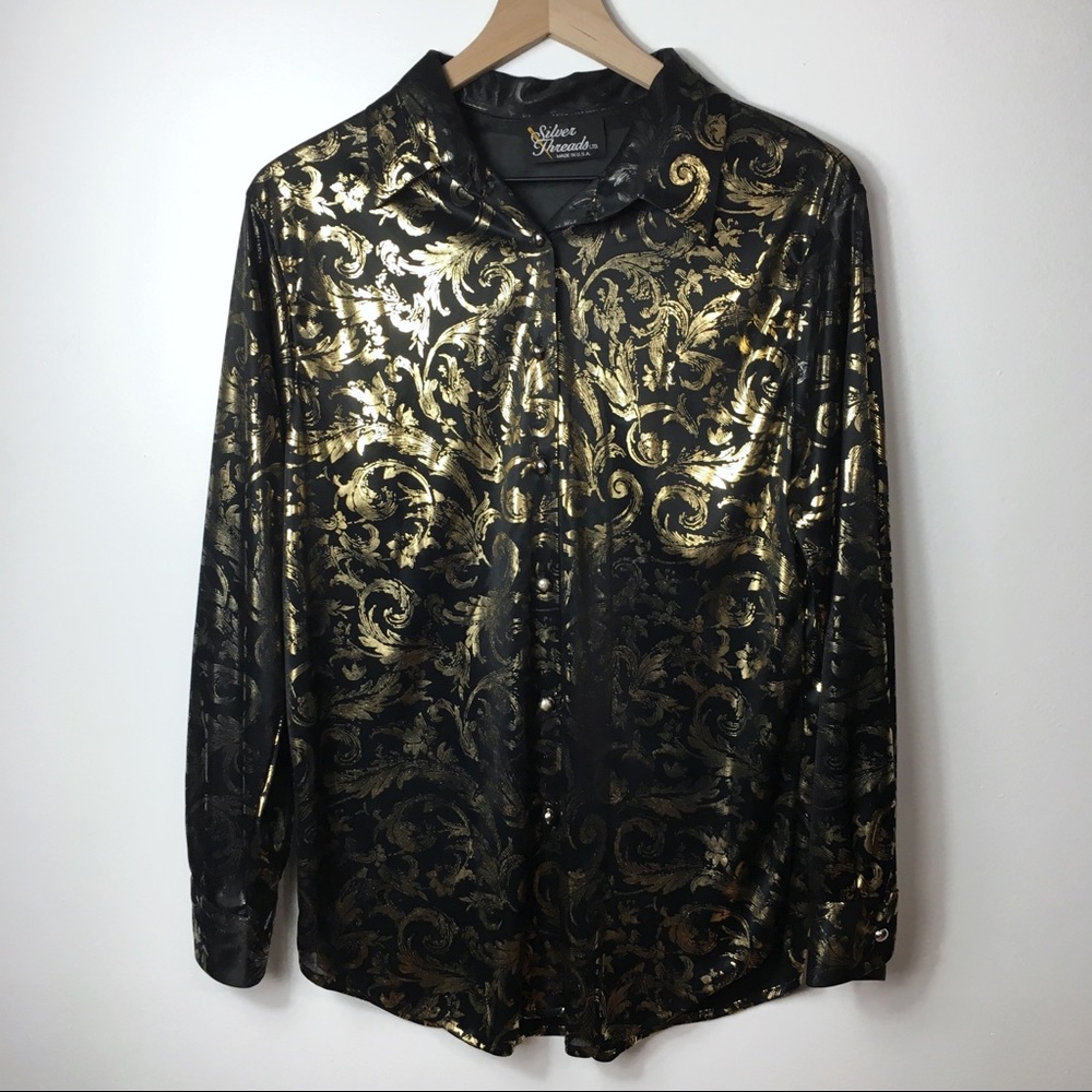 Vintage Black and Gold Button Down Blouse